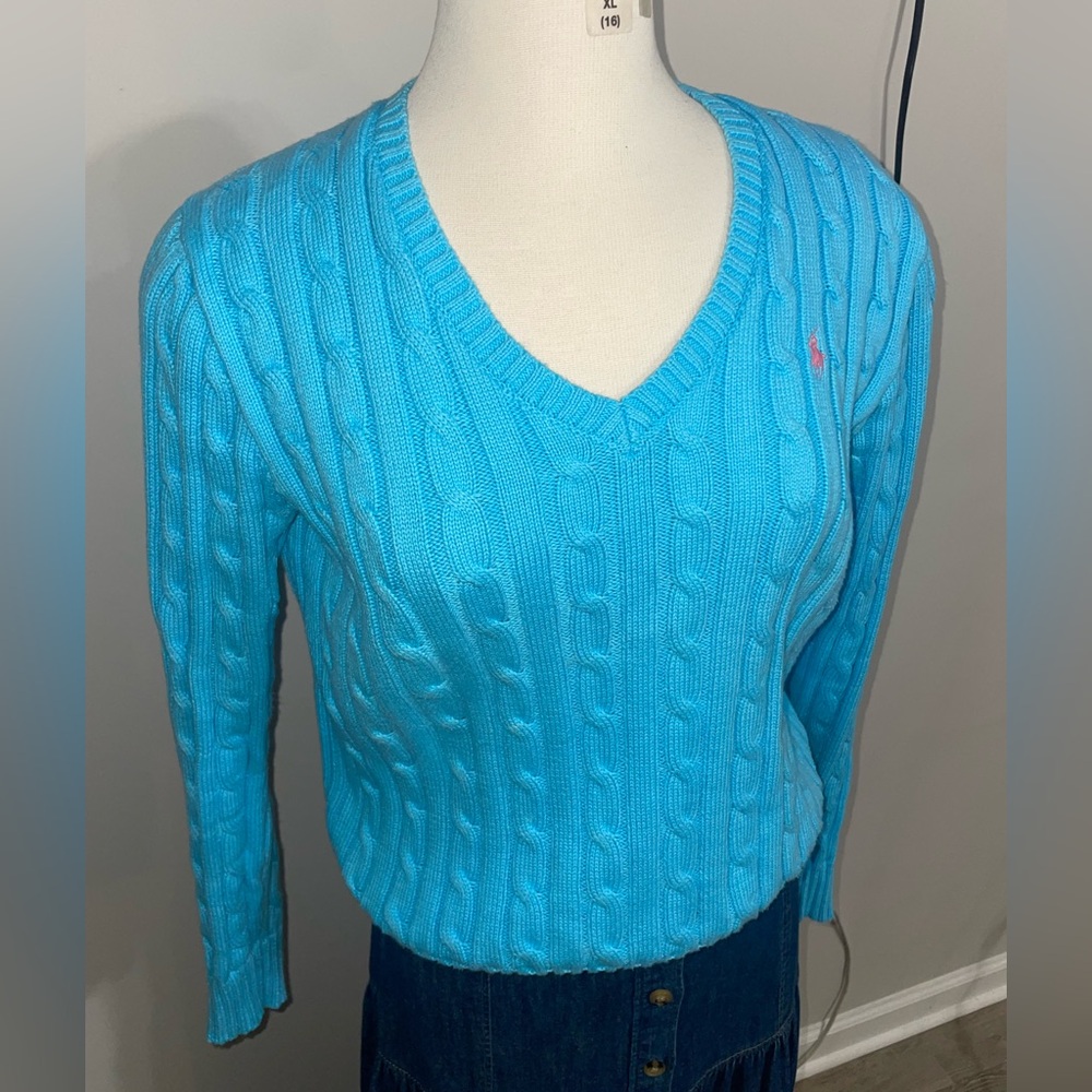Ralph Lauren Polo, v-neck sweater, blue size Medium